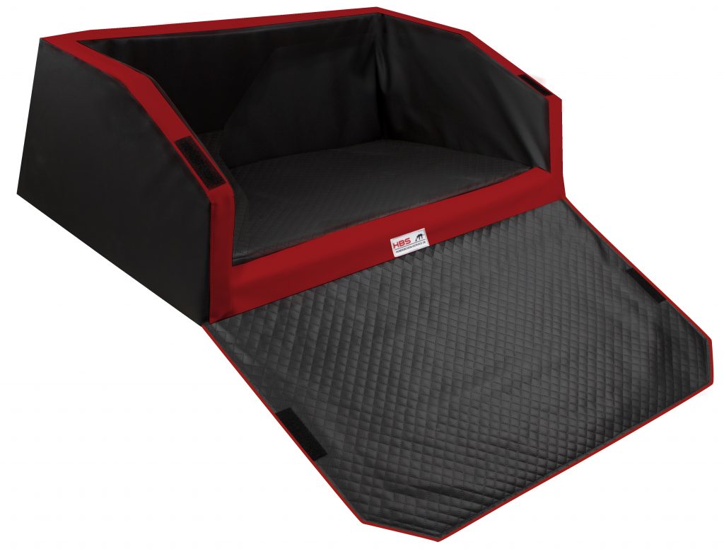 Schwarz-rotes HBS-Hundebett mit Kratzschutz